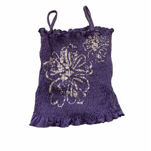 Faded Glory Baby Girls Floral Smocked Purple Tank Top With Straps Size‎ 24M